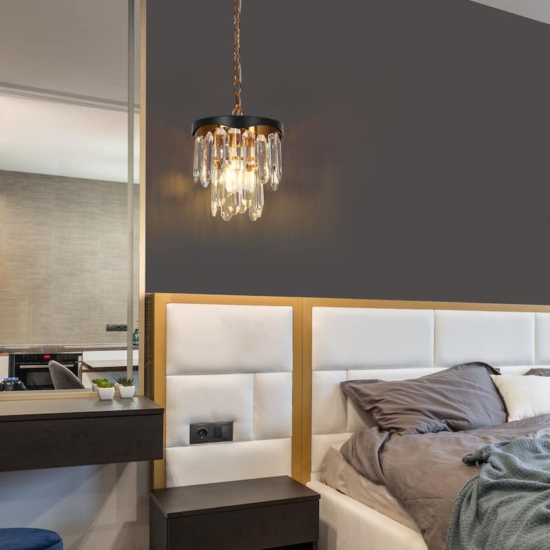 Modern Crystal 1-Light Pendant Light for Kitchen Island Dining Room - Black and Gold - 8.5" Dia. x 10" H