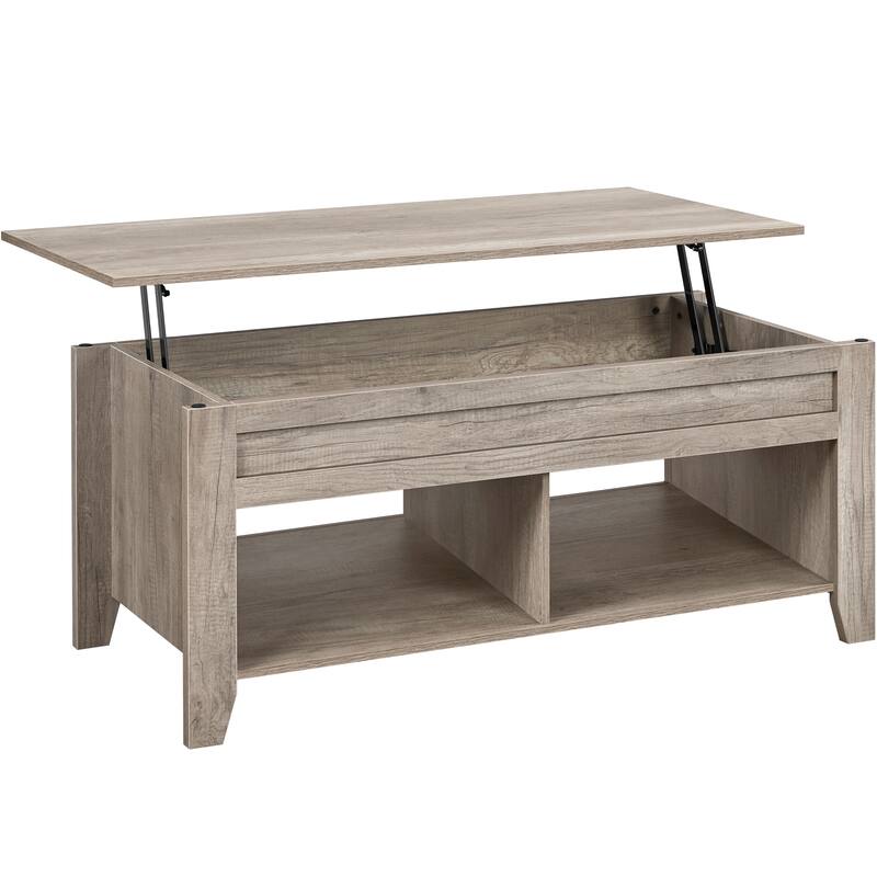 Yaheetech Rectangular Lift-Top Coffee Table with 2 Open Shelves,47.5" - Grey
