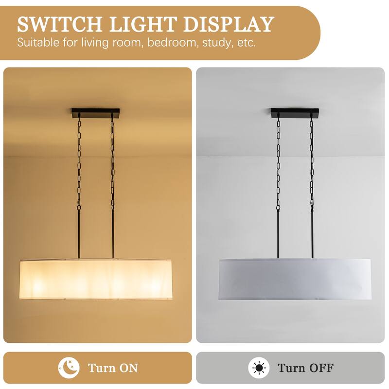 36.02-inch 4-light oval fashionable double chain chandelier with fabric lampshade