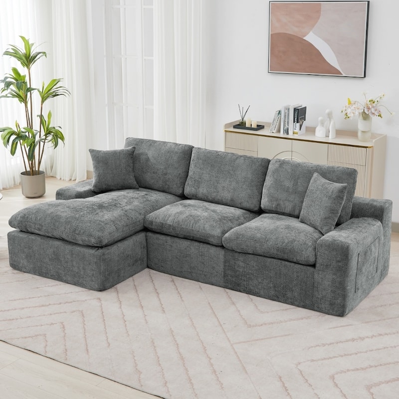 107.9" Upholstered Cloud Free-Combined Sectional Sofa with Double-Layer Cushion and Side Pockets