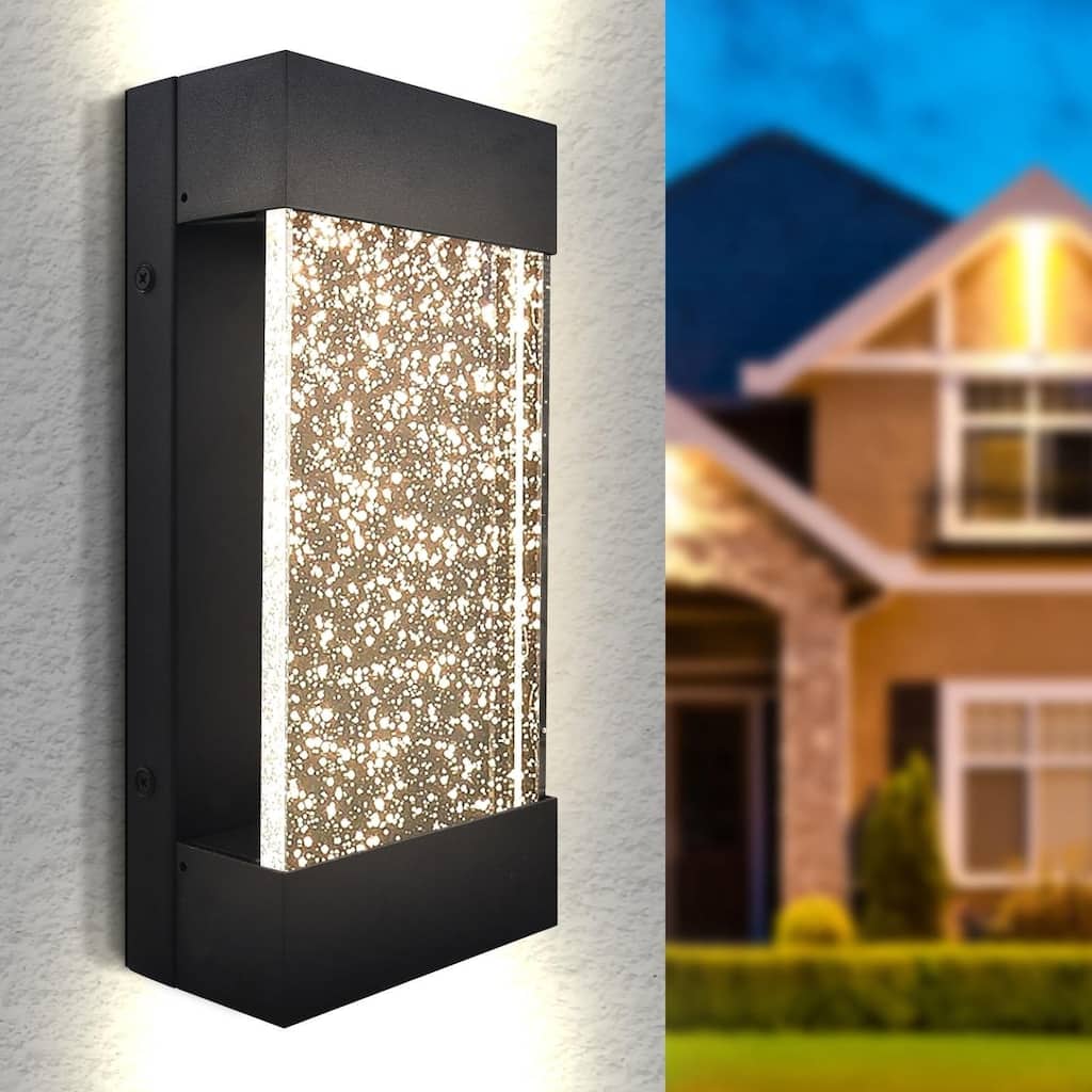 Luxrite Modern LED Up Down Outdoor Wall Lights, Bubble Glass, 12W, 3CCT 3000K 4000K 5000K, IP65, 12", Aluminum, ETL