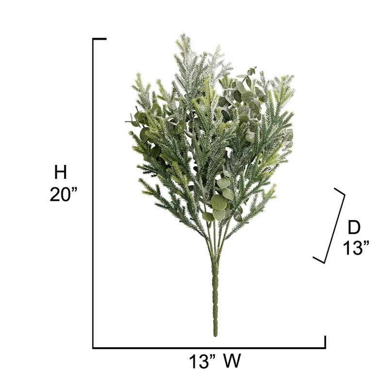 20" 5 Stems Artificial frosted Cedar Eucalp Bush Plants Pine Needles, For Christmas Decorations Home Decor, Holiday Bush