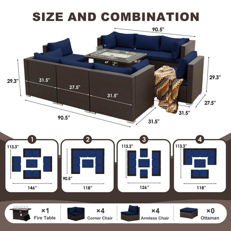 FINCATI Outdoor Wicker Patio Furniture Conversation Sectional Sofa Set