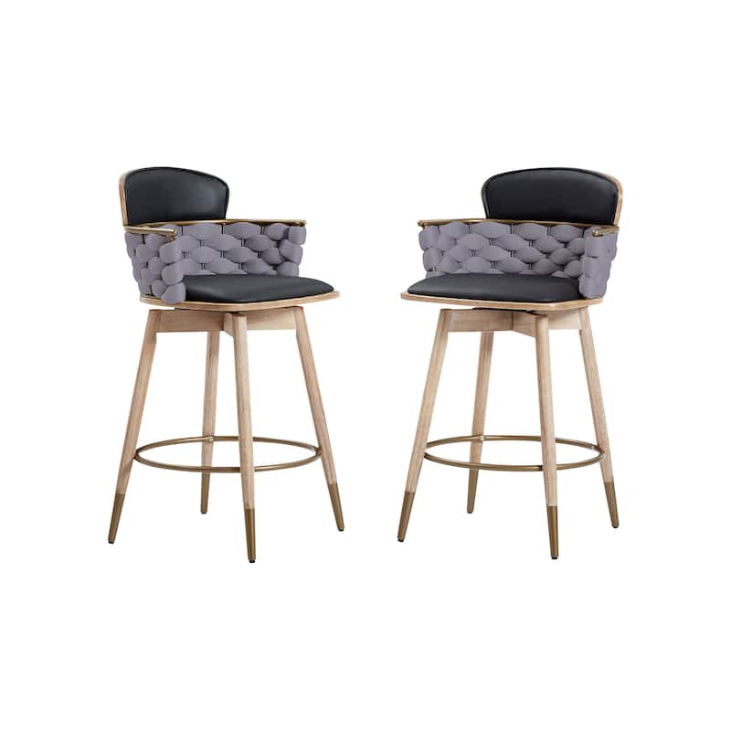 Art Leon Retro Woven and Wood Counter Height Barstool