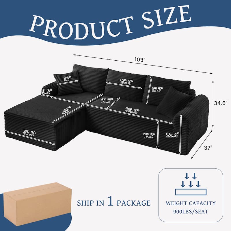 Modular Chaise Lounge, Arched Armrests, 3 Back Cushions, 2 Pillows