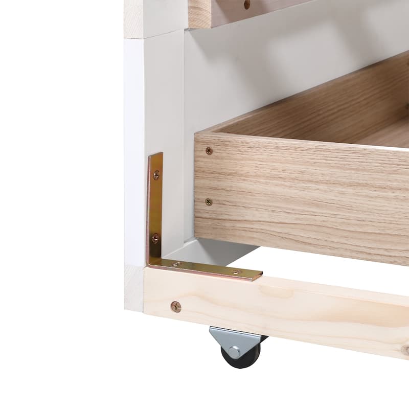 Wooden Daybed with Trundle bed and Two Storage Drawers , Extendable bed Daybed,Sofa bed for bedroom Living Room,White