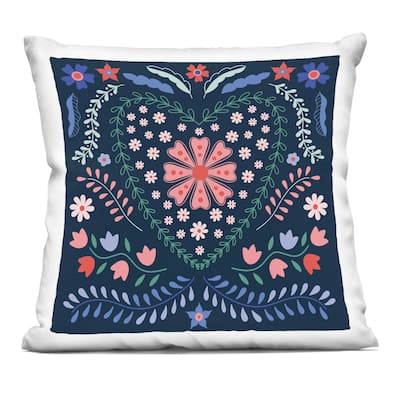 Stupell Folk Flowers in Heart Pattern Decorative Printed Throw Pillow Design by Sazerelli Designs