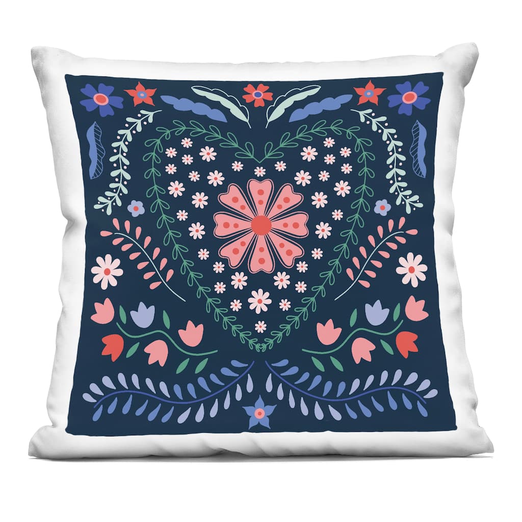 Stupell Folk Flowers in Heart Pattern Decorative Printed Throw Pillow Design by Sazerelli Designs