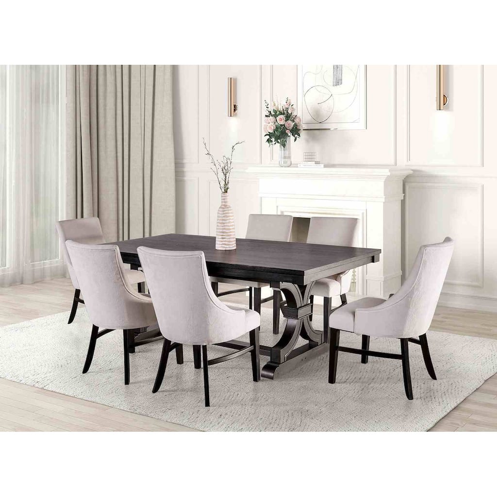 Transitional Black Finish 7pc Dining Set Table and Upholstered Chairs