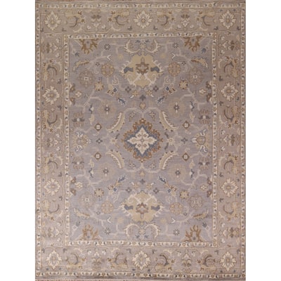 Floral Gray Oushak Indian Area Rug Hand-Knotted Wool Carpet - 8'1" x 9'11"