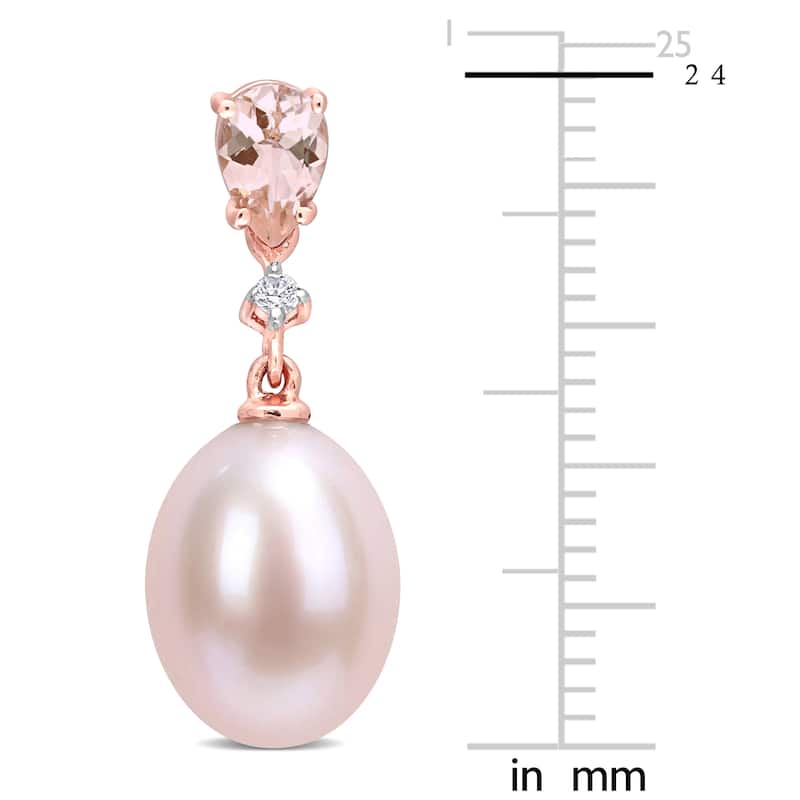 Miadora 10k Rose Gold Pink Cultured FW Pearl, Morganite and Diamond Accent Drop Earrings (9-9.5mm)