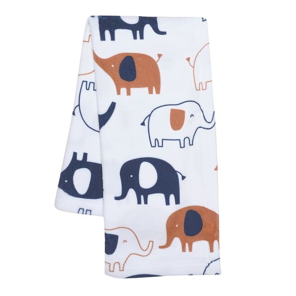 slide 2 of 7, Lambs & Ivy Playful Elephant White/Blue Printed Fleece Baby Blanket