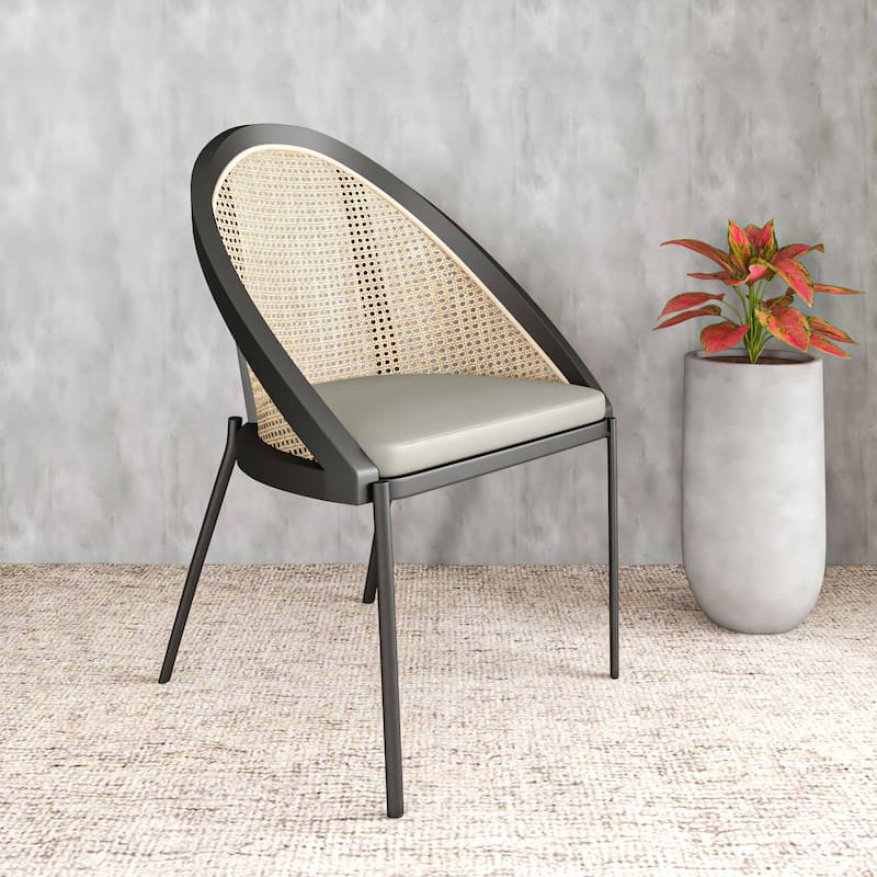 Urbane Modern Stylish Dining Chair with Vinyl Fabric Seat and Wicker Back for Dining Room & Kitchen, Set of 2