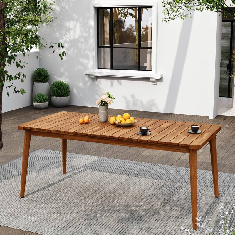 Acacia Wood Outdoor Dining Table - Modern Farmhouse - Brown