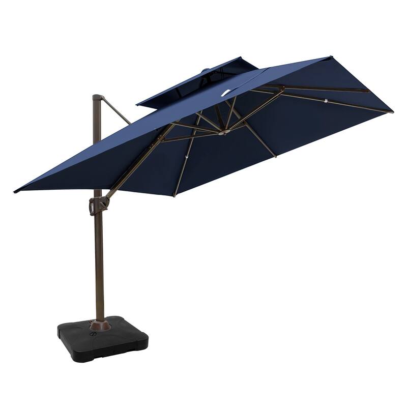 VredHom 10 Ft Square Dual Wind Vent Cantilever Patio Umbrella with Base - Navy Blue