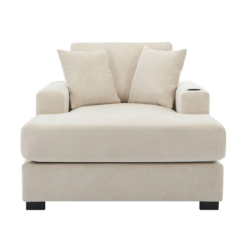 Oversized Chaise Lounger Modern Sofa Couch with Pillows, Charge Station & Cup Holders