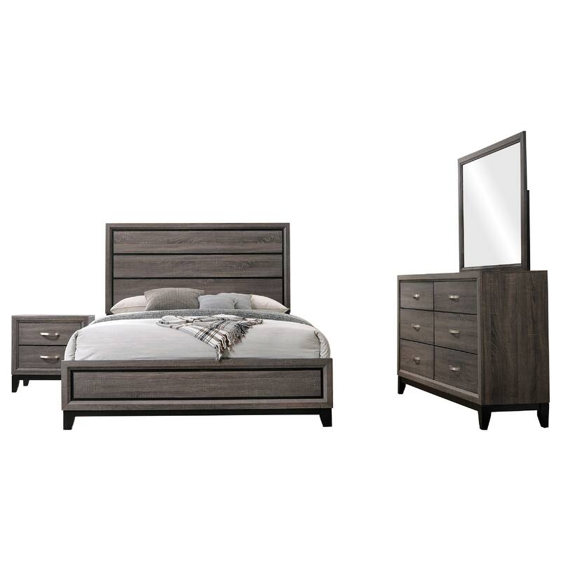 Mela 4pc Cal King Bedroom Set, Nightstand Dresser and Mirror, Oak Gray
