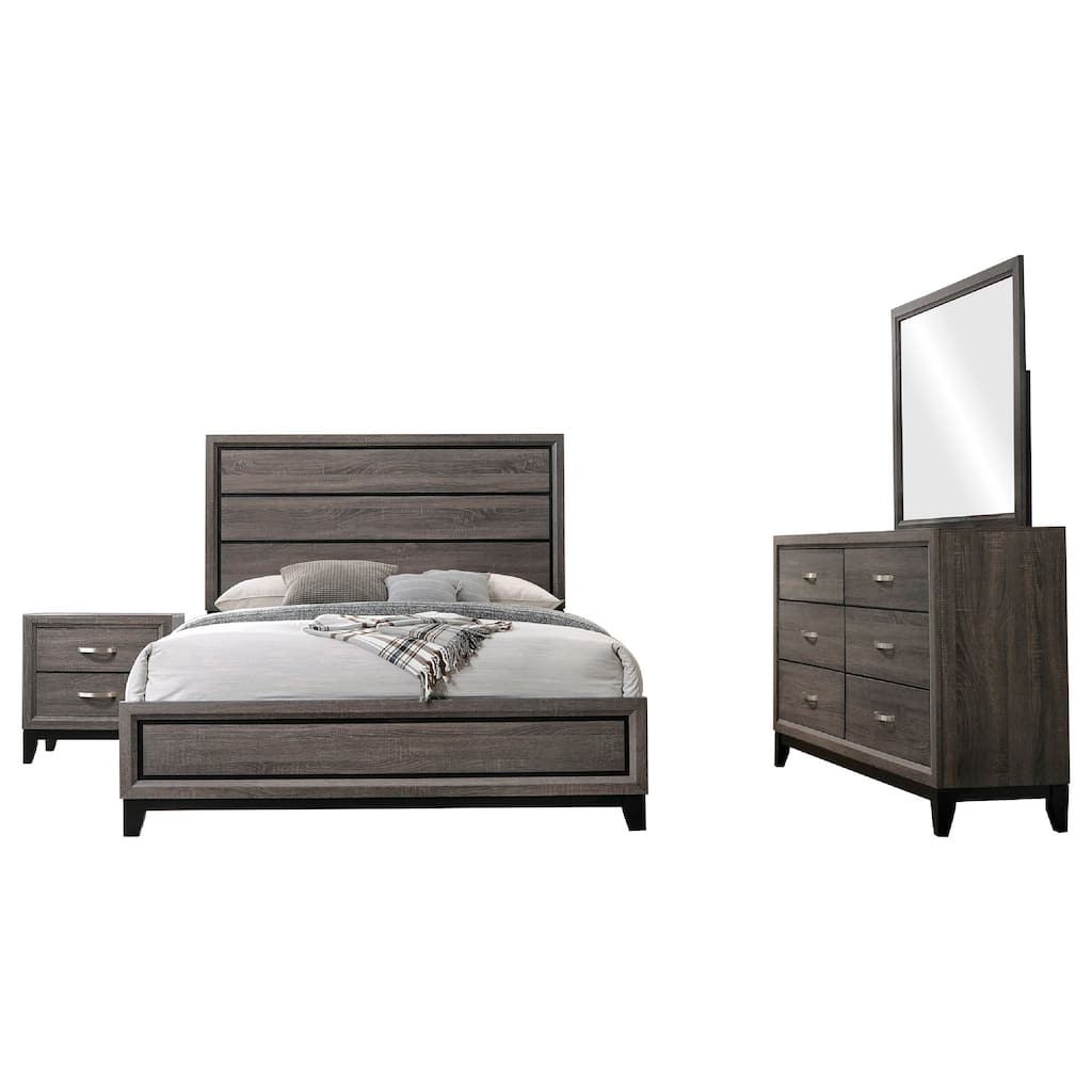 Mela 4pc Cal King Bedroom Set, Nightstand Dresser and Mirror, Oak Gray