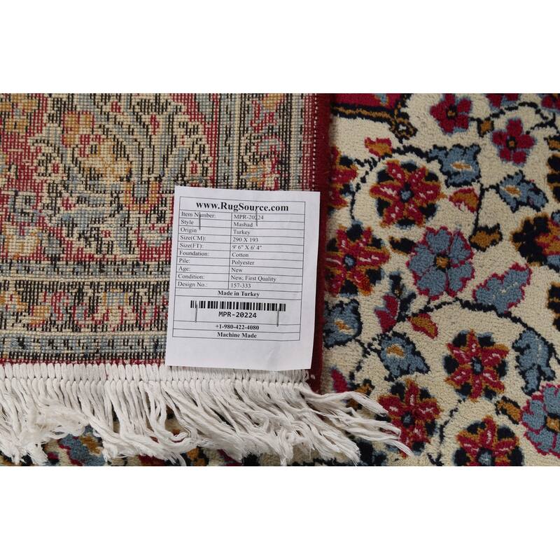Floral Ivory Mashad Turkish Rug Machine Made Carpet - 6'4" x 9'6"