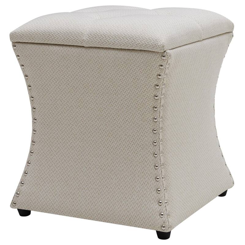 NPD Furniture Amelia Nailhead Tufted Storage Ottoman - Cream