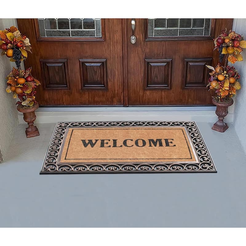 A1HC Welcome Rubber And Coir Classic Paisley Border Extra Large Double Doormat, 30"X48"