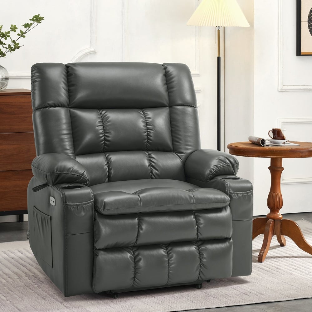 MCombo Dual Motor Power Lift Recliner Chair sofa with Massage and Heat, Infinite Position, Faux Leather R7897 (Medium-Wide)