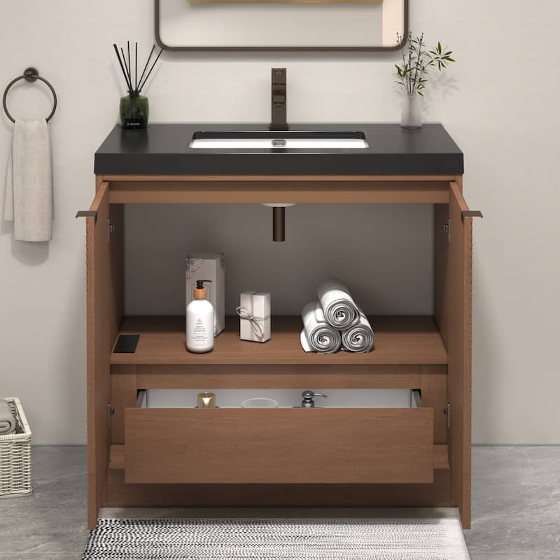 Milano 36" Freestanding Bathroom Vanity with Black Acrylic Sink