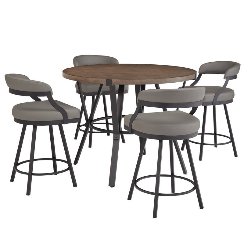 Bacalar Black Finish Metal Round Counter Height Table with Vegan Leather Swivel Chair Set by iNSPIRE Q Modern - Grey