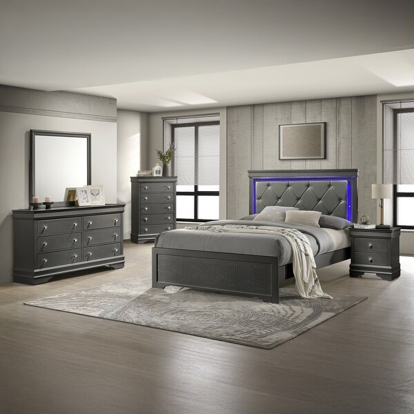 Blaze 4PC/5PC Bedroom Set - Modern Elegance with Tufted LED Bed