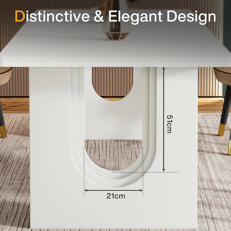 Modern 71"Rectangular Dining Table for 6-8 People,Large Kitchen Table with Wooden Pedestal Base,Contemporary Long Dinner Table