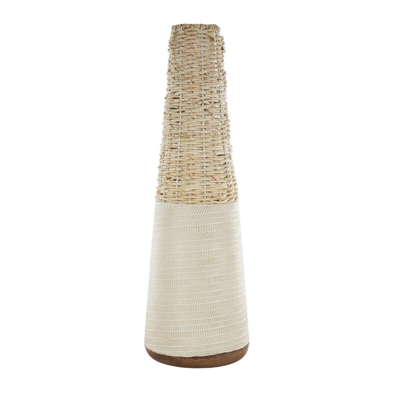 Rattan Geometric Handmade Woven Decorative Vase with Beige Metal Base - Light Brown - Roche River Decor