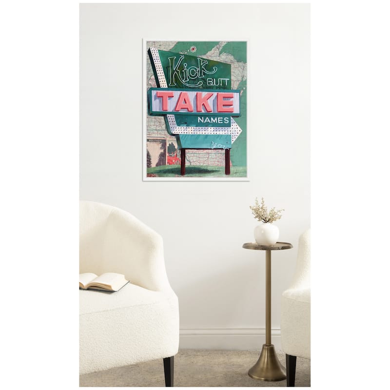 Kate and Laurel Kick Butt Take Names by Krista V. Allenstein Framed Canvas Wall Art Print