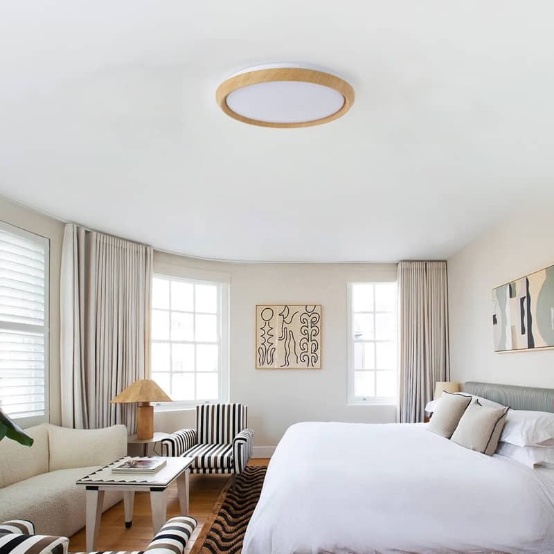 Modern Wood Grain Flush Mount Ceiling Light Milky White LED Fixture for Living Room Bedroom