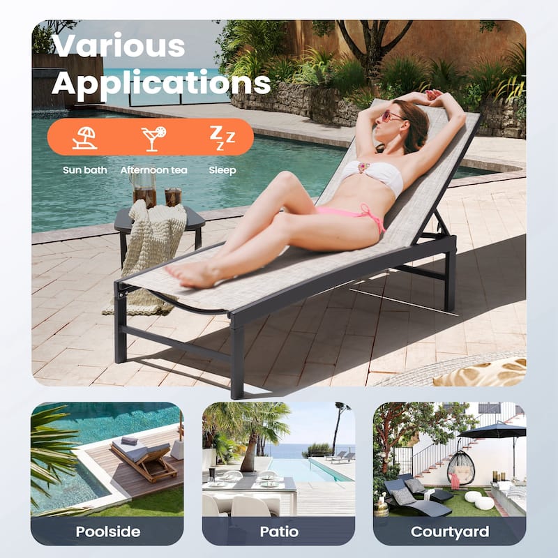 Pellebant Outdoor 3-piece Aluminum Adjustable Back Chaise Lounge with Side Table Set