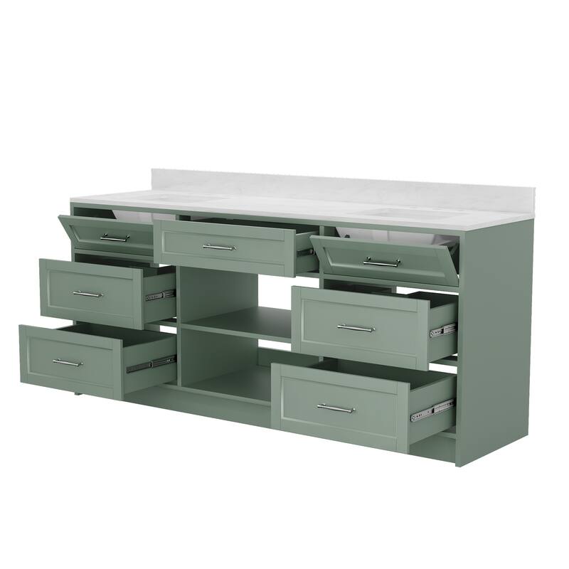 72-in Undermount Double Sink Bathroom Vanity with White Quartz Top