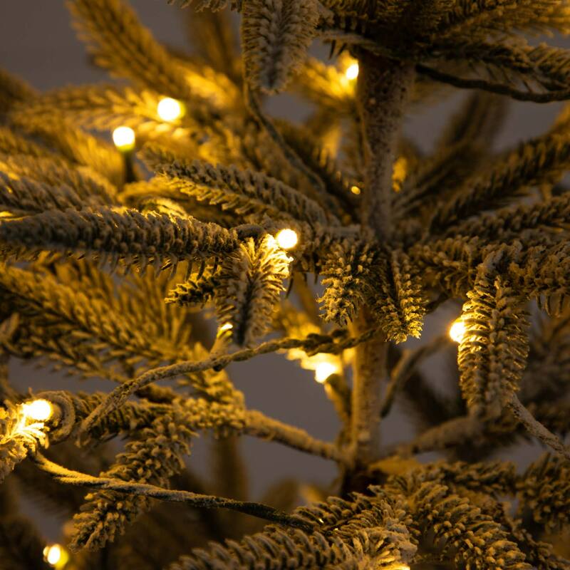 Pre-lit Slim Flocked Woodland Fir Christmas Tree - 6’ - Warm White LED Lights - 6 Foot
