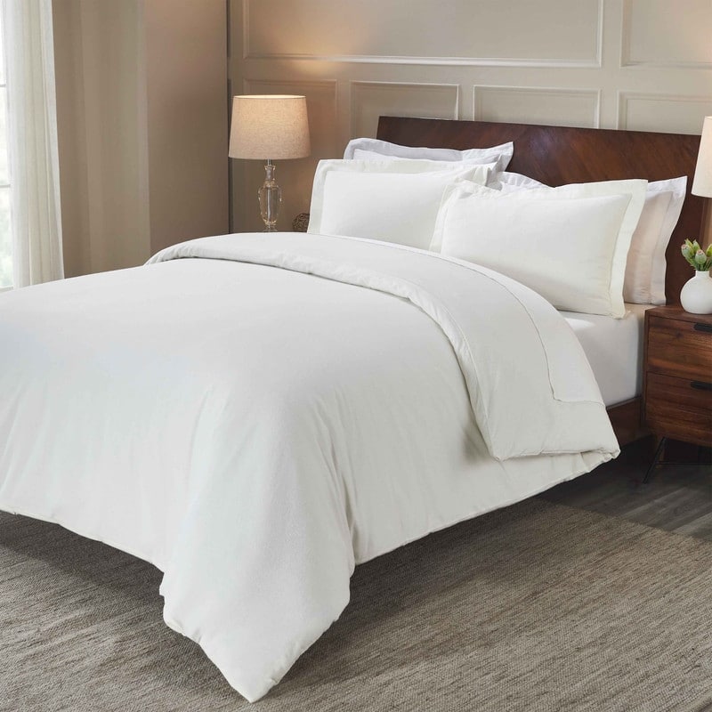 Blue Nile Mills Solid Flannel Cotton Duvet Cover Set - Full - Queen - Ivory
