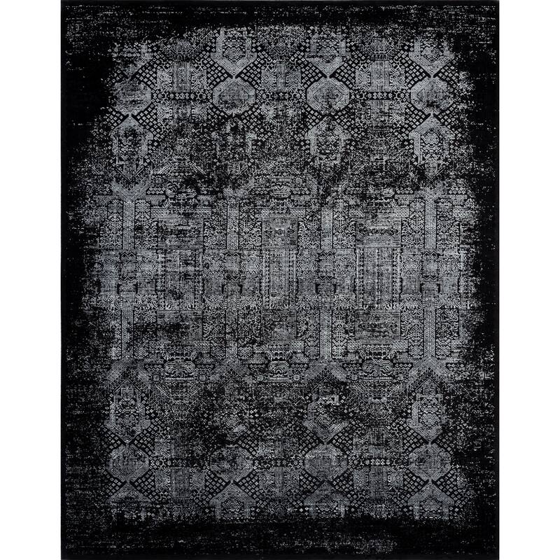 Updated Traditional Black Power Loom Viscose & Acrylic Area Rug - 12' x 15' - Black