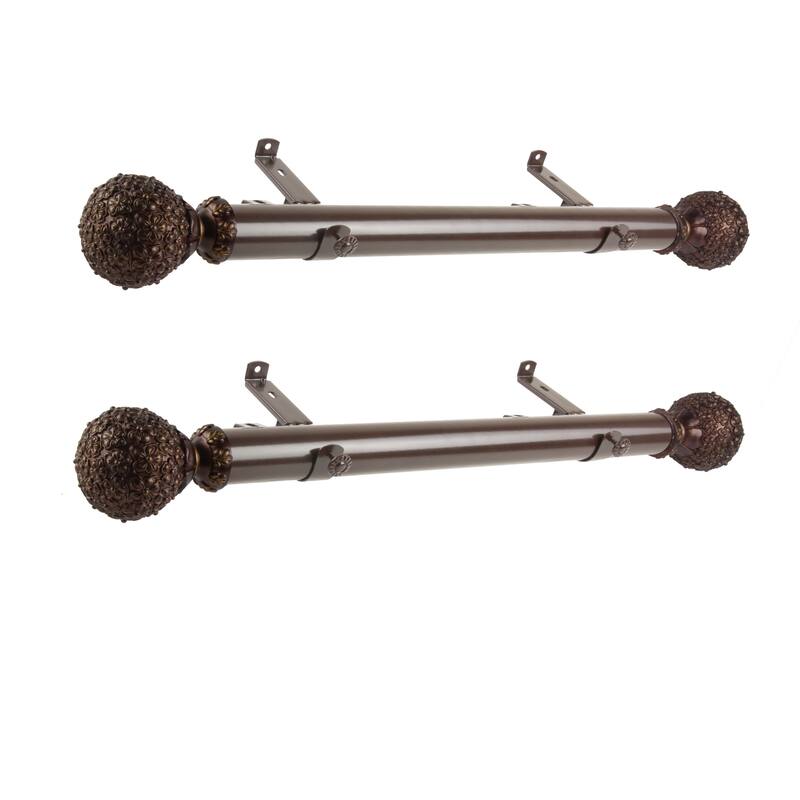 Steel Curtain Rods Set - Adjustable Black Drapery Rods with Finials - 12-20 Inch Window Rods - M