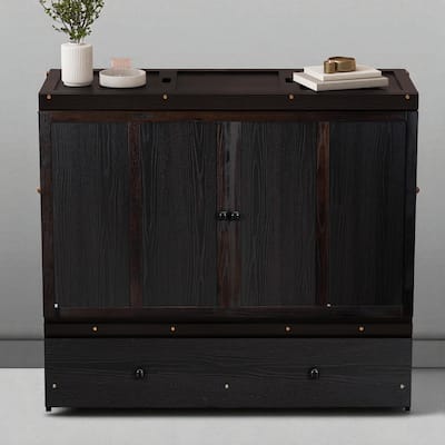 Full Size Murphy Bed Cabinet with USB Ports and Storage Drawer, Foldable Space-Saving Bed Frame