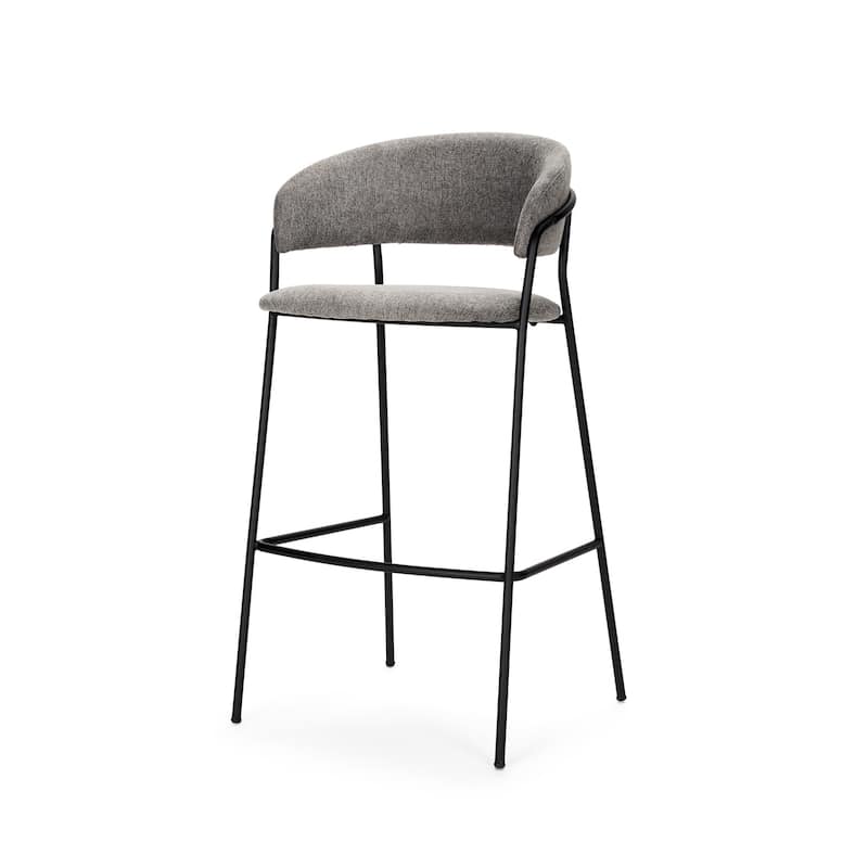 HomeRoots 30" Gray and Black Fabric and Metal Bar Height Bar Chair