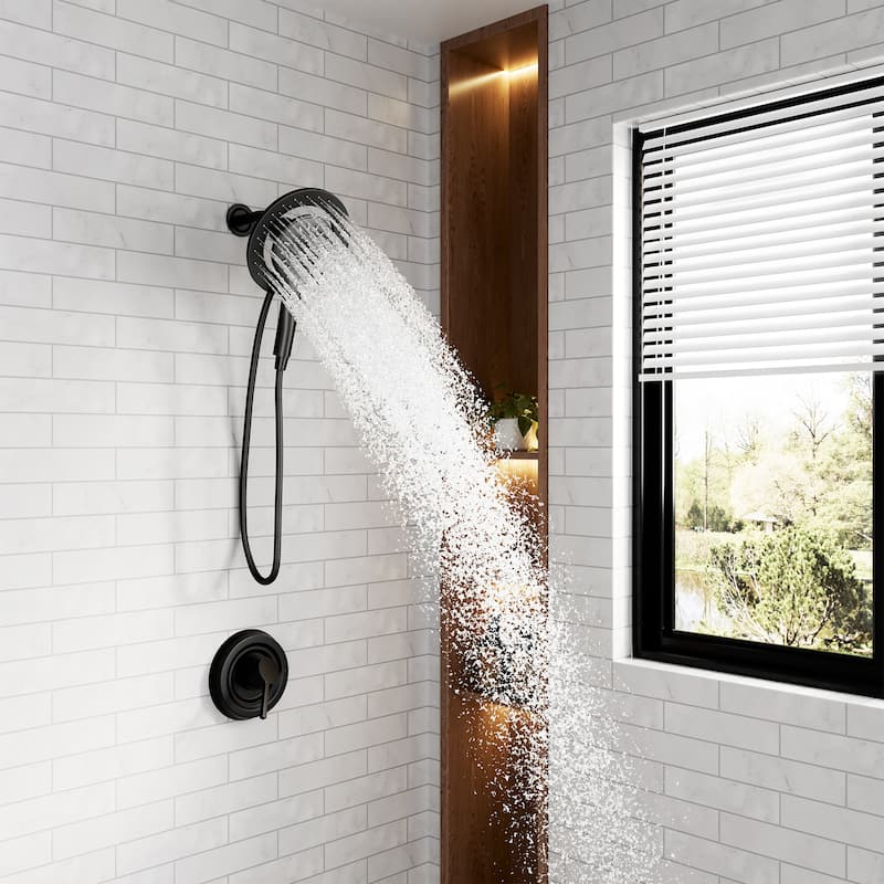 Magnetic 2-in-1 Shower System - 4-Spray 7.5 in. Wall Mount Dual Fixed and Handheld Shower Head in Matte Black