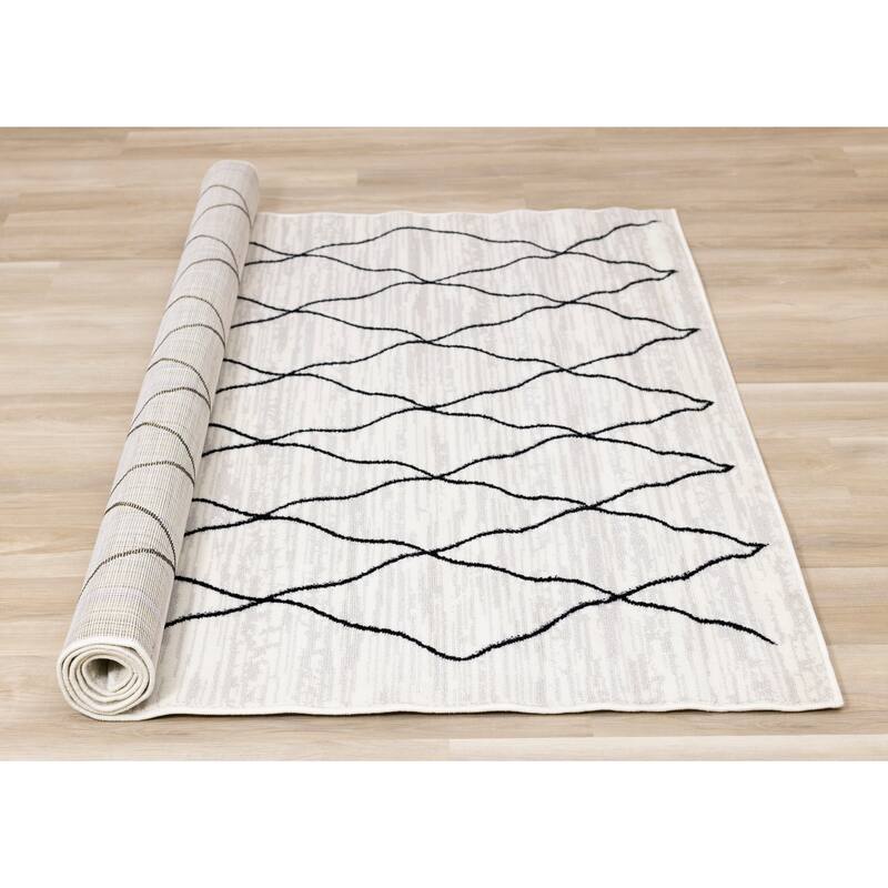 Madrid Collection - Cream/Black Trellis Lines Rug