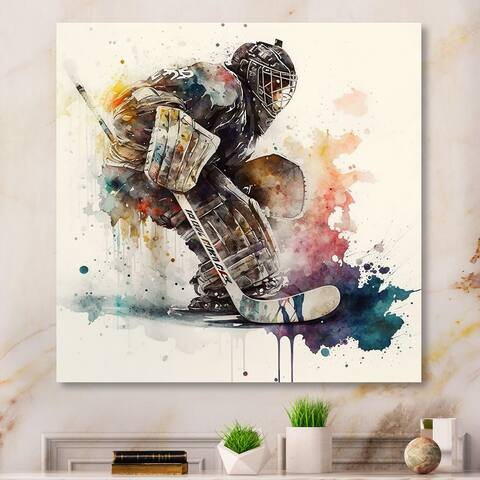Designart 'Hockey Goalie During The Hockey Game I' Sport Hockey Metal Wall Art