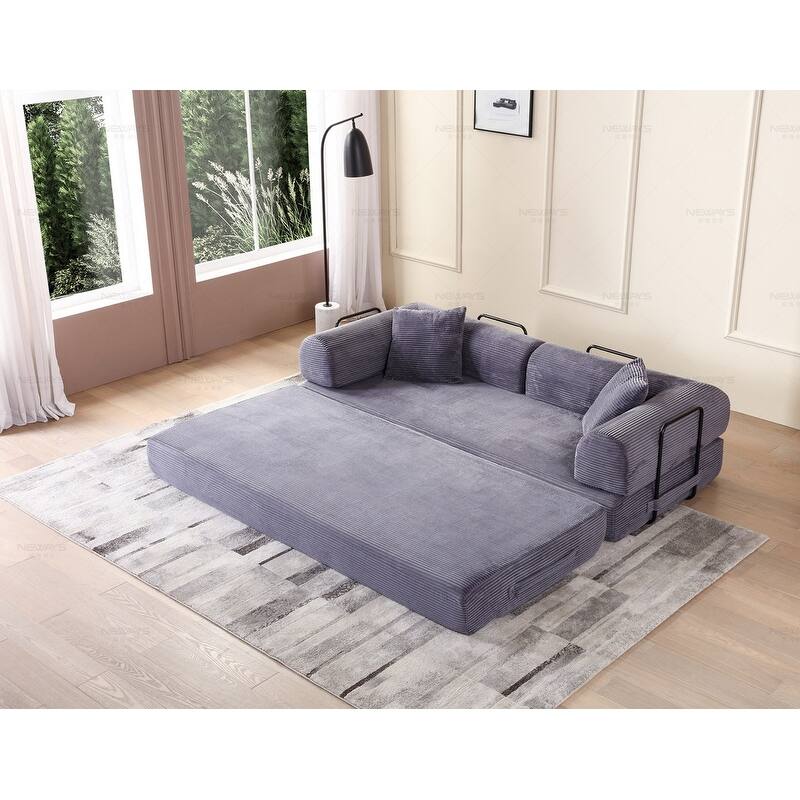 Convertible Sleeper Sofa Bed, Corduroy 3-Seat Fold-Out Couch with Pillow