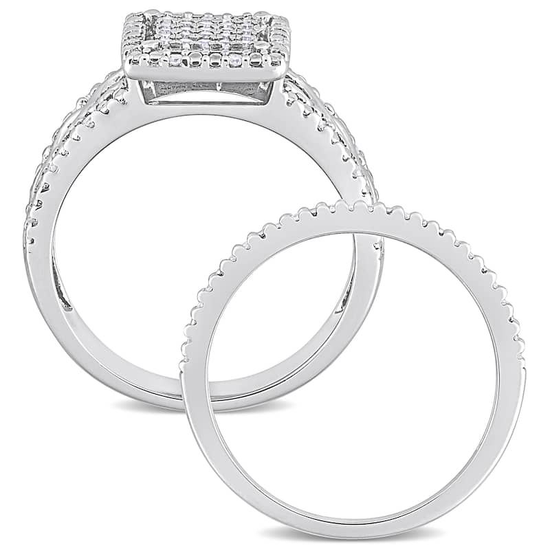 Miadora 1/3ct TDW Diamond Clustered Square Halo Infinity Bridal Ring Set in Sterling Silver