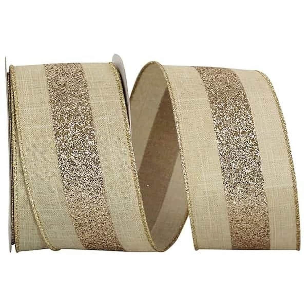 Natural With Glitter Gold Center Stripe Linen Wired Ribbon - Bed Bath &  Beyond - 36880278