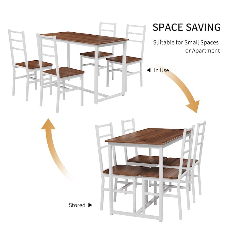 Dining Table Set for 4, Wood Kitchen Table Chairs Set, Space-Saving Design, Modern 5-Piece Dinette Set