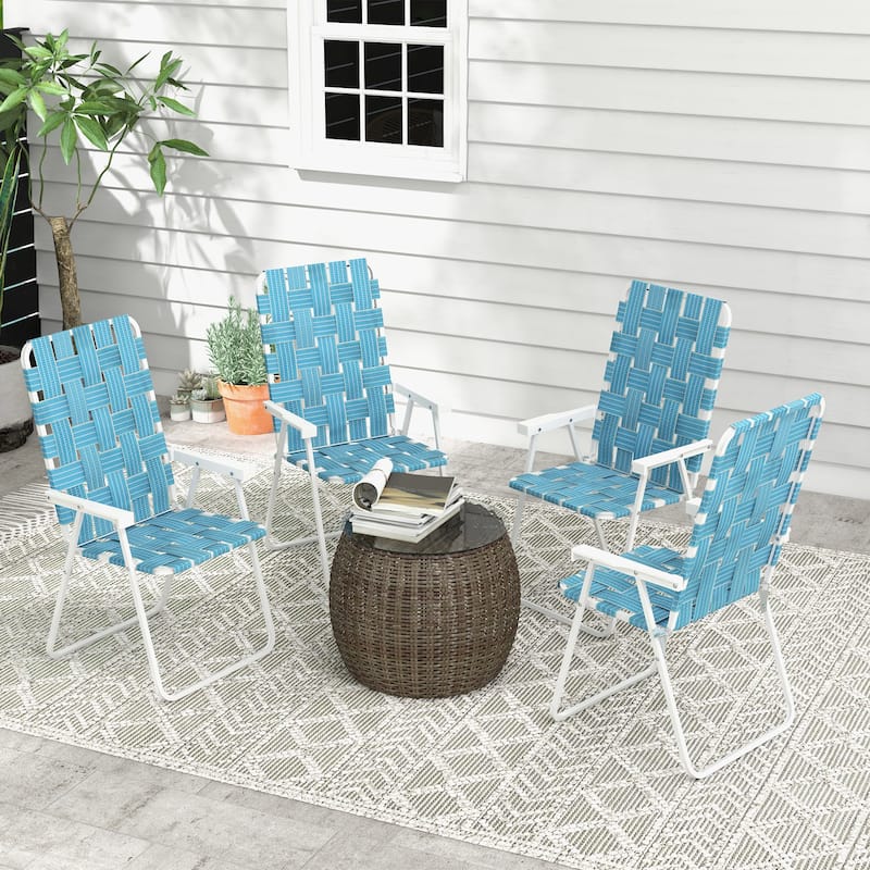 Outsunny Set of 4 Patio Folding Chairs, Classic Outdoor Camping Chairs, Portable Lawn Chairs for Camping - Blue