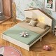 preview thumbnail 2 of 12, Beige Full Size Twin Solid Wood Loft Bed with Safety Fence and Trundle Storage